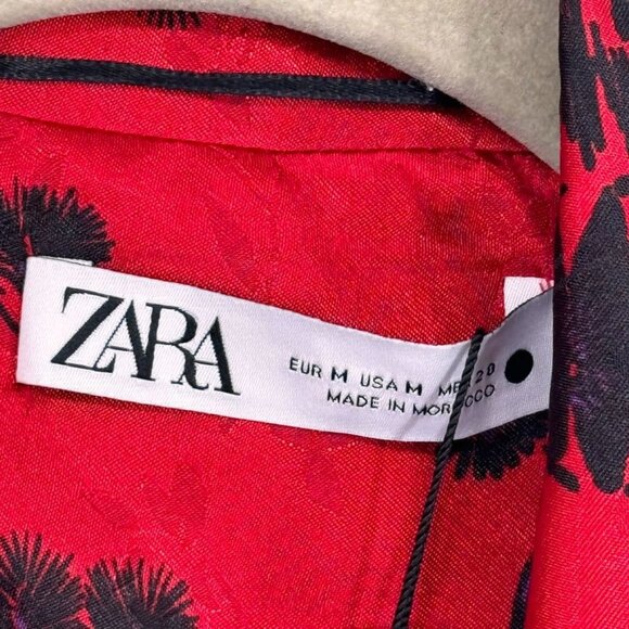 Zara Red Floral Wrap blouse Jacket Womens size Medium Asian pattern belted new - Picture 7 of 13